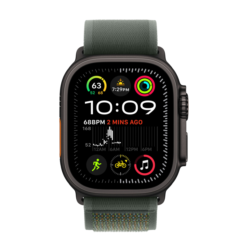 Apple Watch Ultra 2 GPS + Cellular, 49 мм, корпус из черного титана, ремешок Trail зеленого цвета